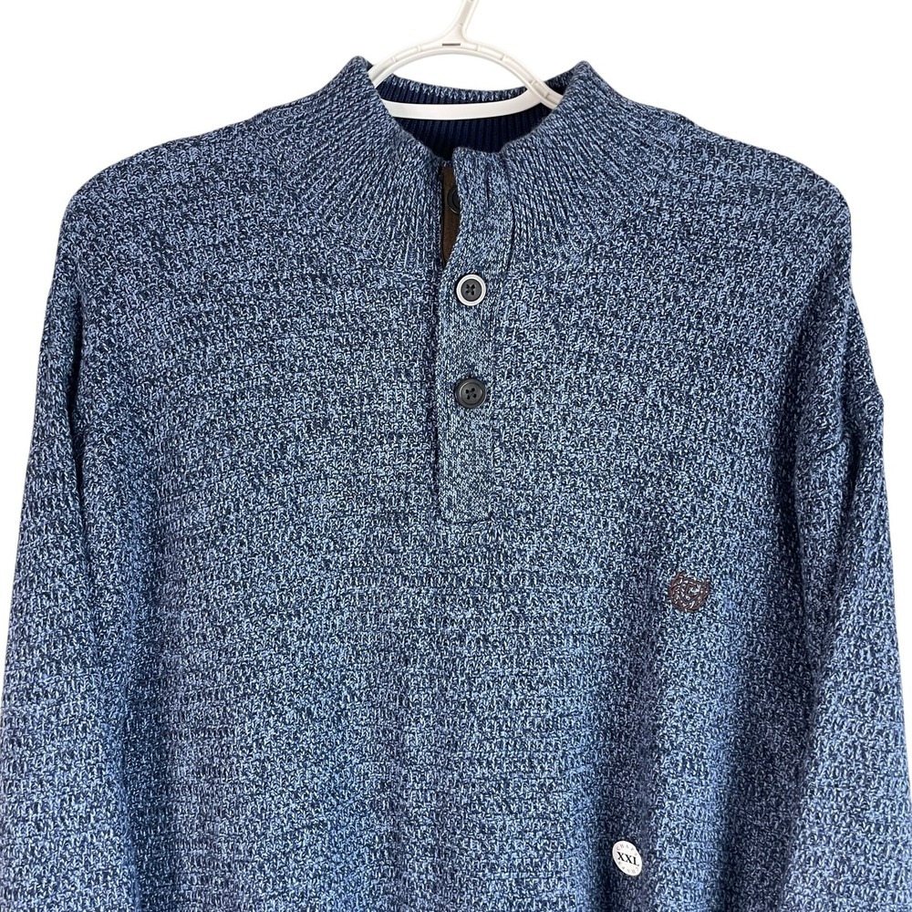 NEW Chaps Fisherman Sweater Mens 2XL Blue Cotton Buttons Pullover Padded Elbows